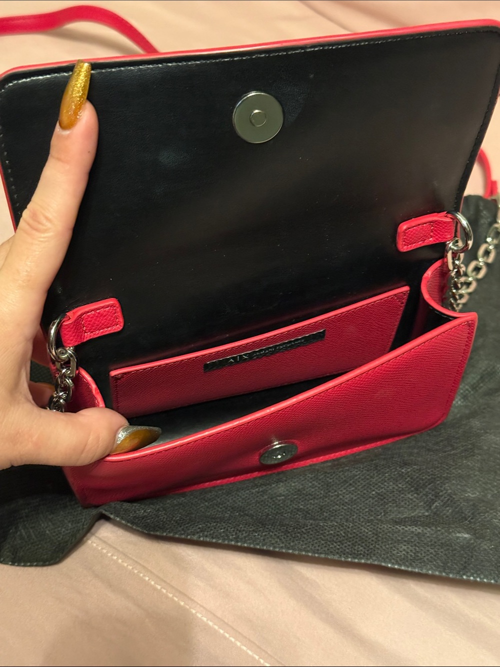Armani Exchange Red Chain Crossbody Wallet Bag - Picture 5 of 7